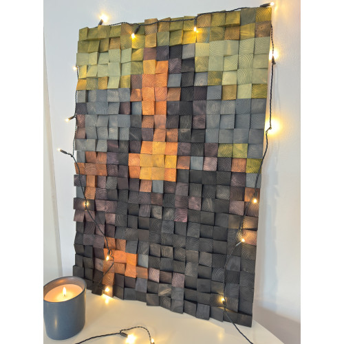 Mona Lisa Pixel Art – 3D Wooden Wall Panel – Handmade Mosaic Decor